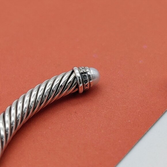 DAVID YURMAN 5mm Cable Classic Pearl Bracelet Pavé Diamonds Sterling Silver 7 in - Picture 7 of 8